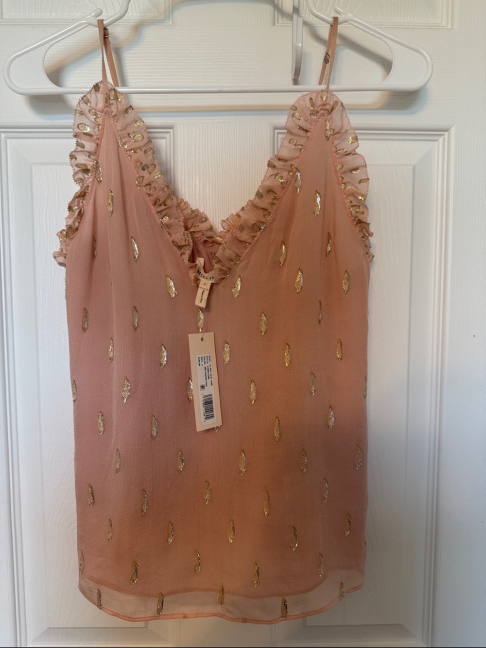Rebecca Taylor Rose Blush Camisole with Gold Foil Detail